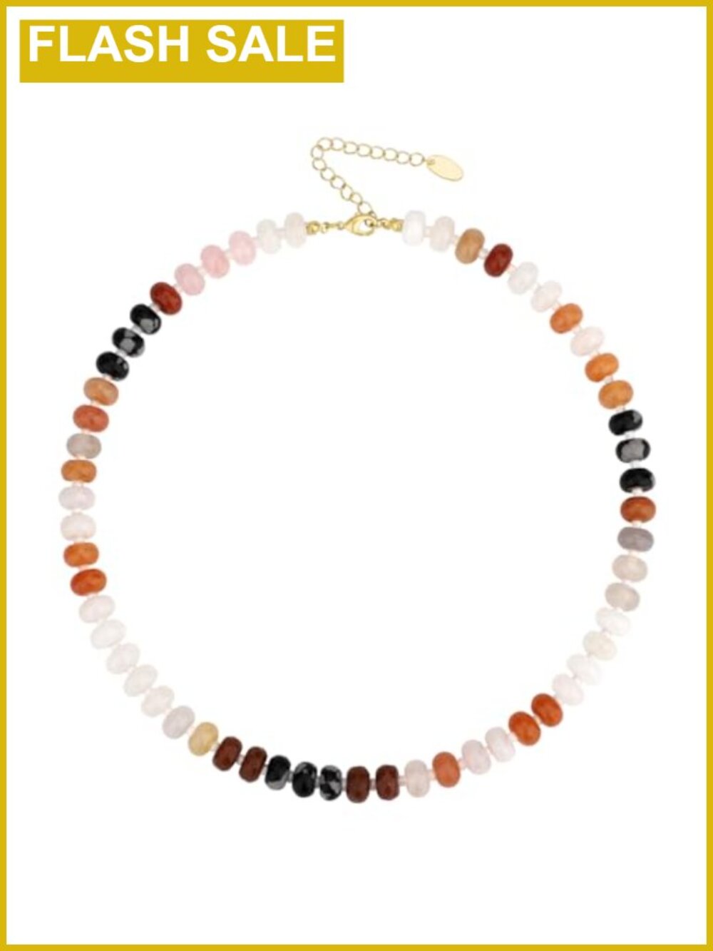 14K Gold Plated Layered Boho Bead Choker Necklace Gemstone 16in